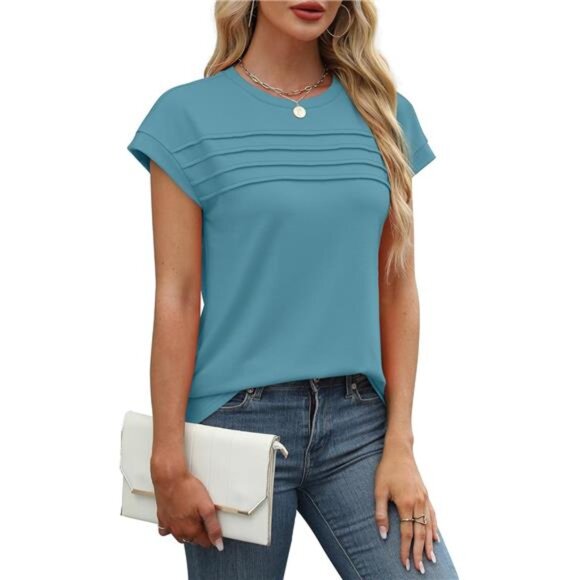 Pleated Cap Sleeve Top – Flowy Casual Tee for Women - Picture 3 of 6